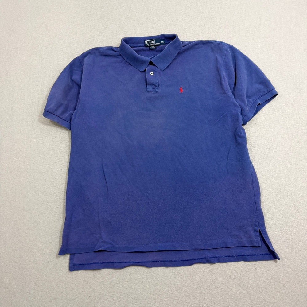 Polo Ralph Lauren Shirt XXL Blue Short Sleeve Solid Classic Pique Cotton Faded